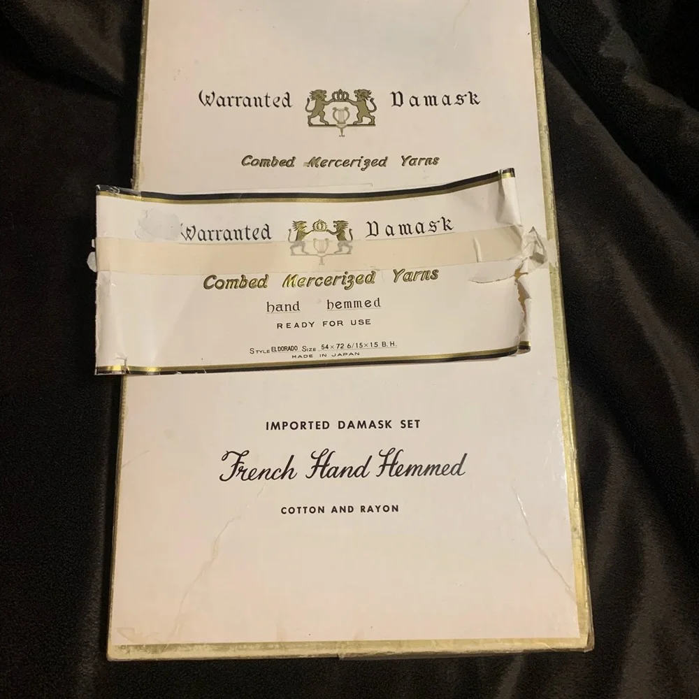 VINTAGE Imported Damask cotton rayon 54” X 72” tablecloth in original box